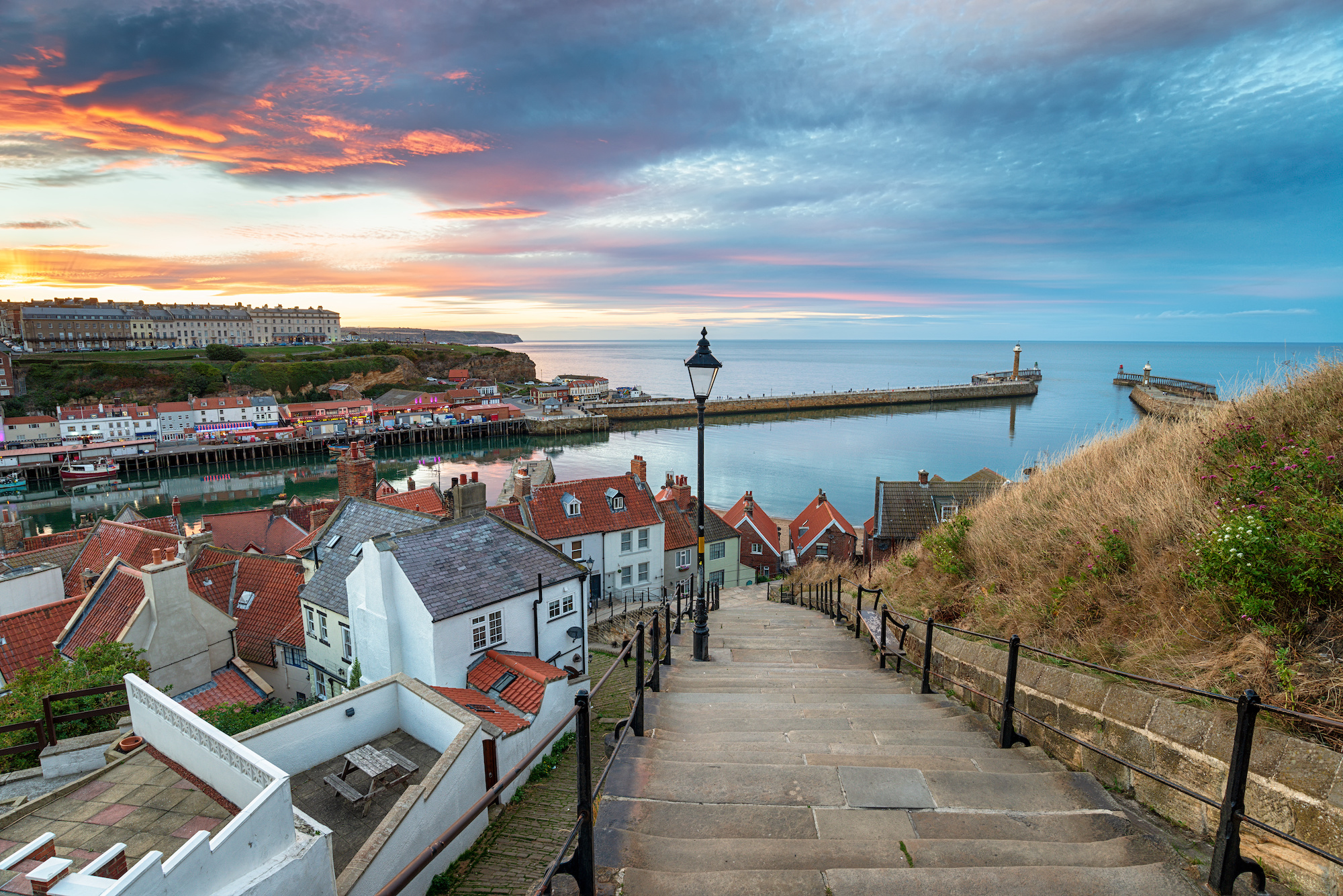 Whitby harbour at sunset